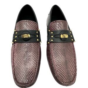 Versace Python Leather Driver‎ Loafers Medusa Burgundy EU39.5 US6.5 Italy